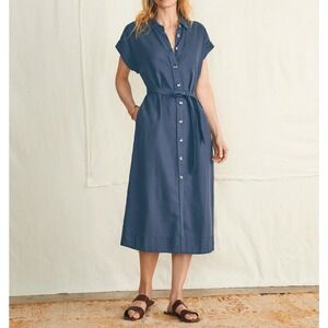 Faherty Arlie Shirtdress in Navy Blazer Blue Size Small Midi Belted Button Dress